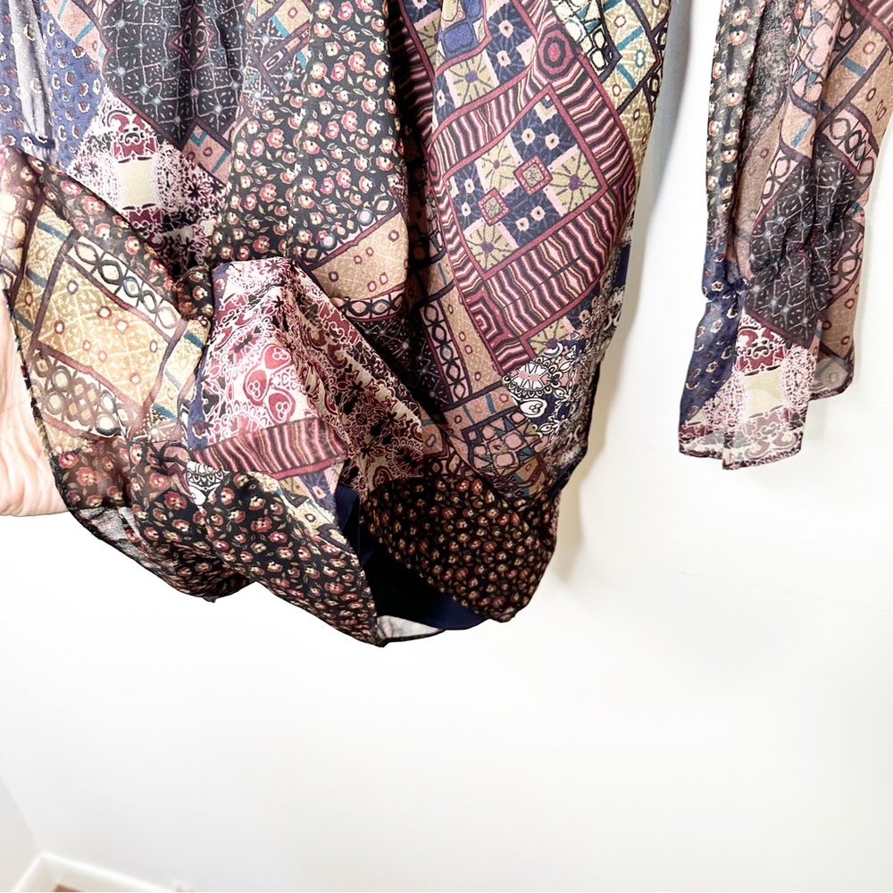 BCBGeneration Sheer Patchwork Peasant BoHo Dress Size Medium - Picture 7 of 10